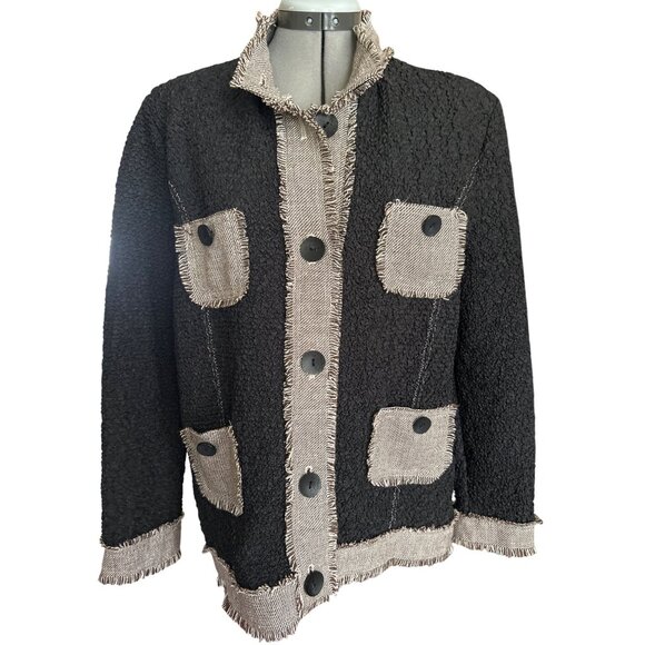 Katie Todd Womens Black Textured Button Down Long Sleeve Jacket Size M - Picture 2 of 8